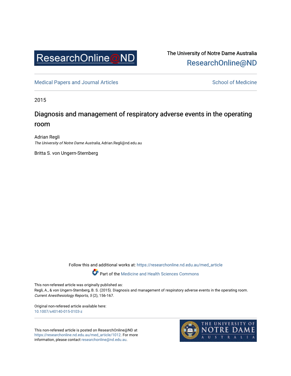 Diagnosis and Management of Respiratory Adverse Events in the Operating Room