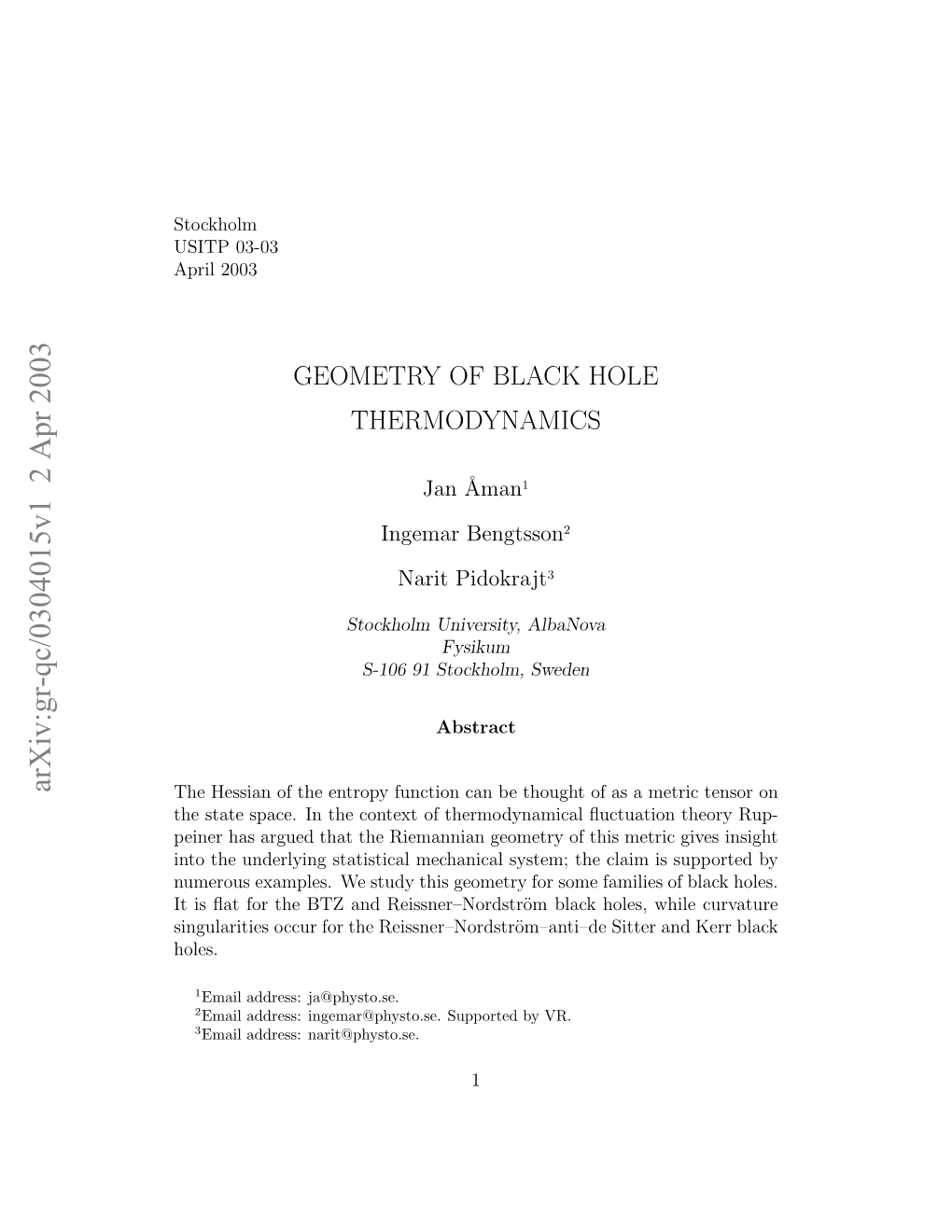 Geometry of Black Hole Thermodynamics