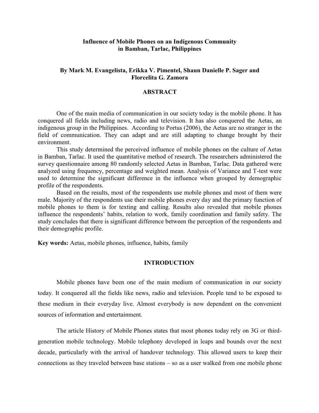 Influence of Mobile Phones on an Indigenous Community in Bamban, Tarlac, Philippines