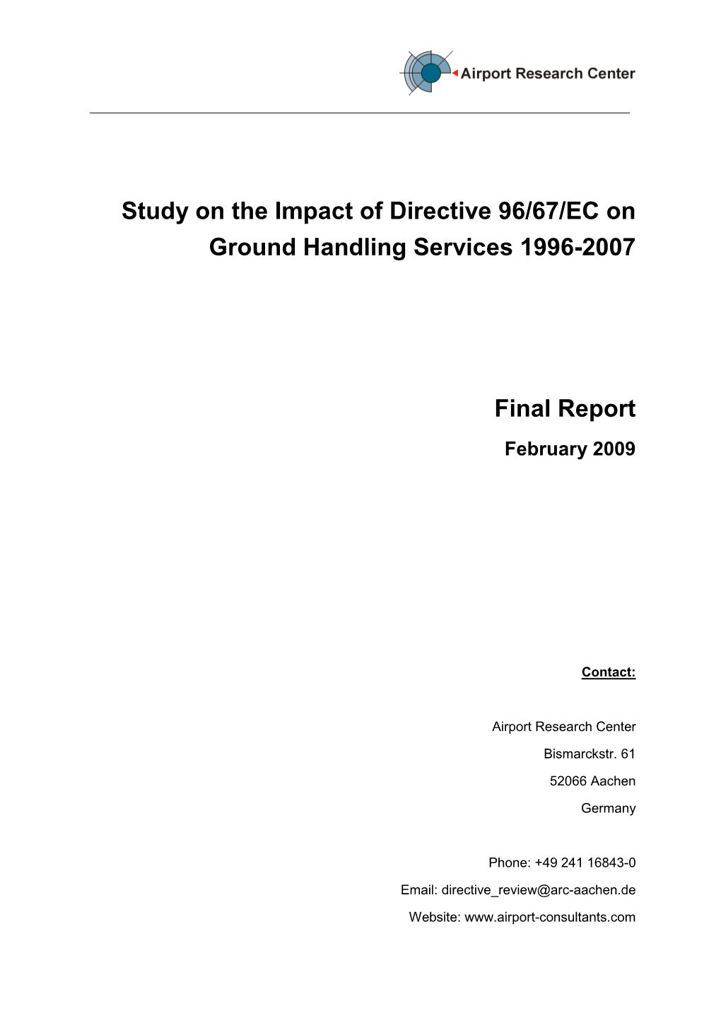 Study on the Impact of Directive 96/67/EC on Ground Handling Services 1996-2007