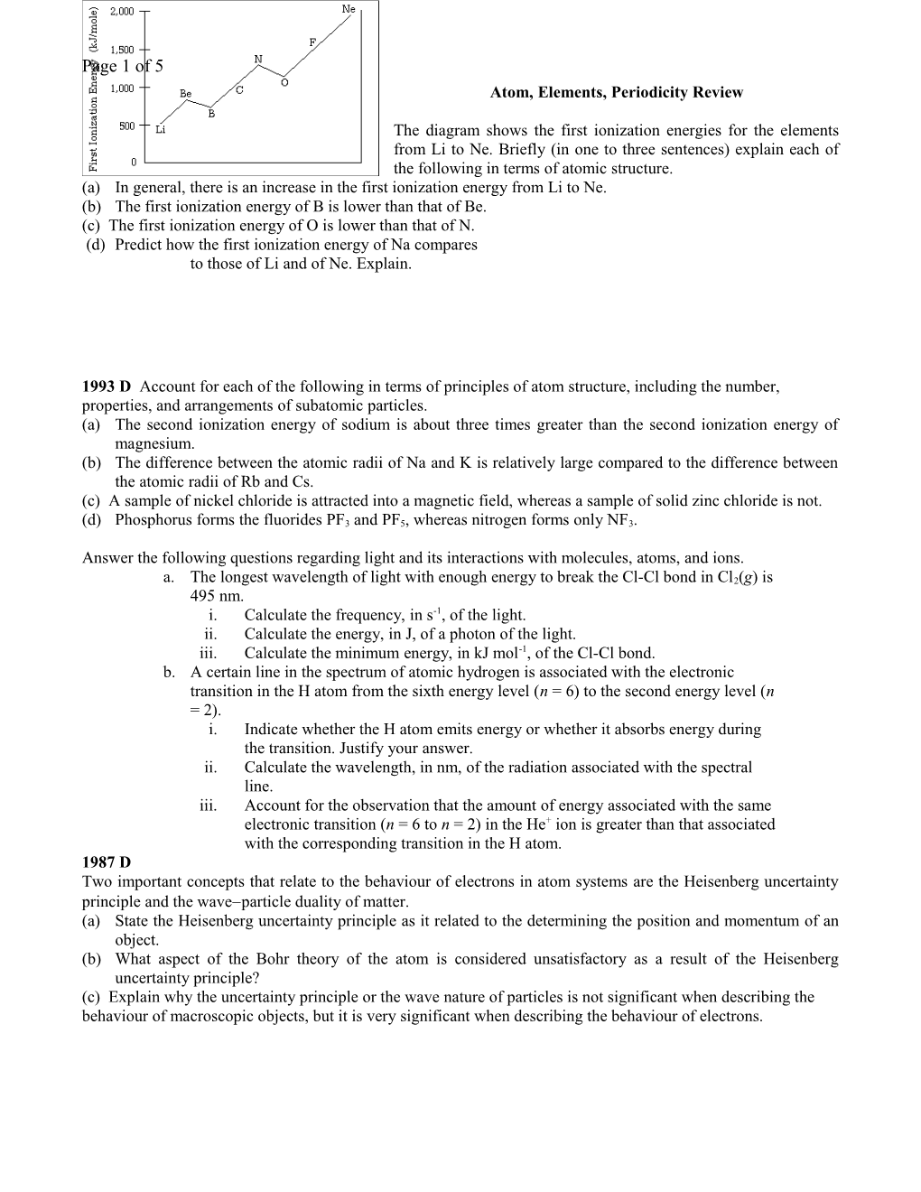 Atom, Elements, Periodicity Review