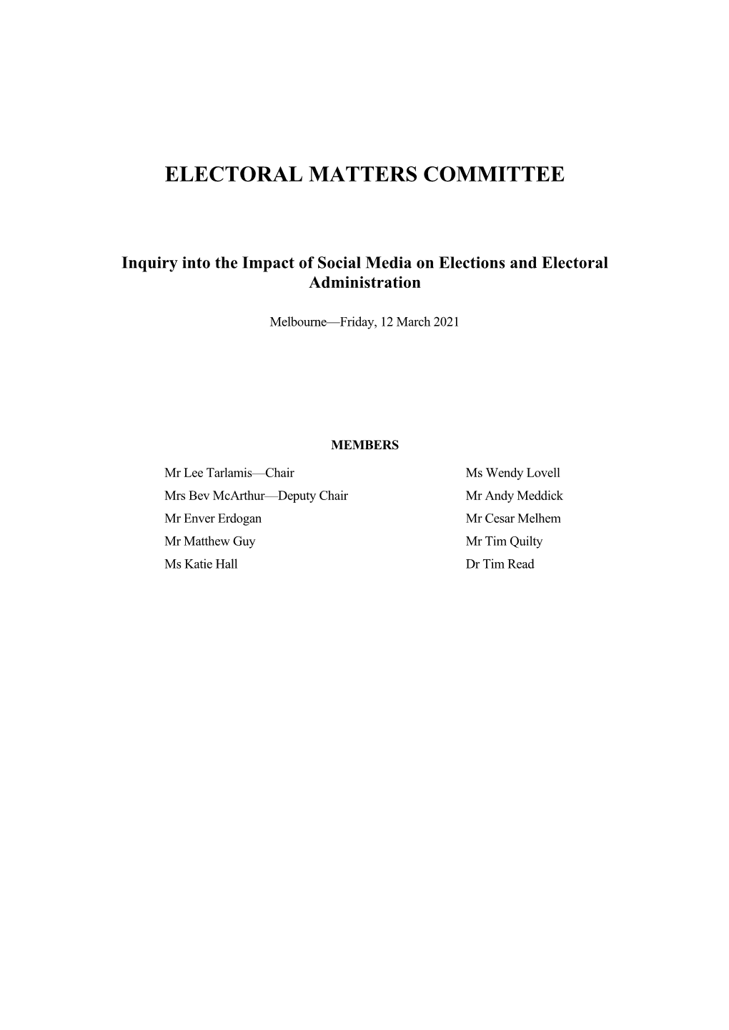 Electoral Matters Committee