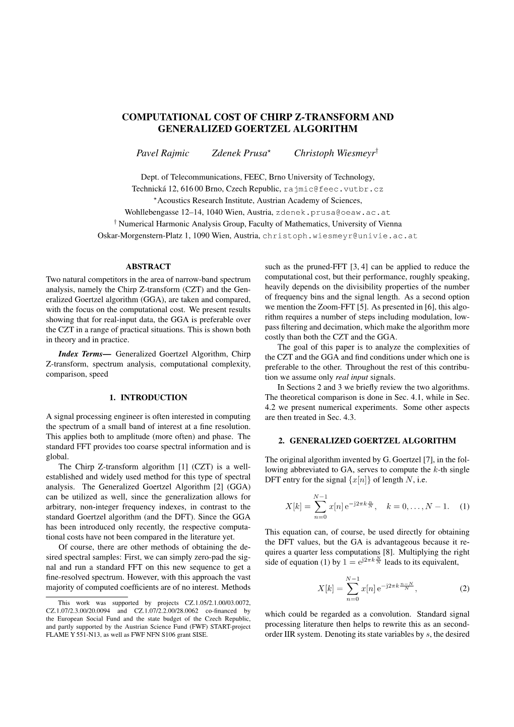 Computational Cost of Chirp Z-Transform and Generalized Goertzel Algorithm