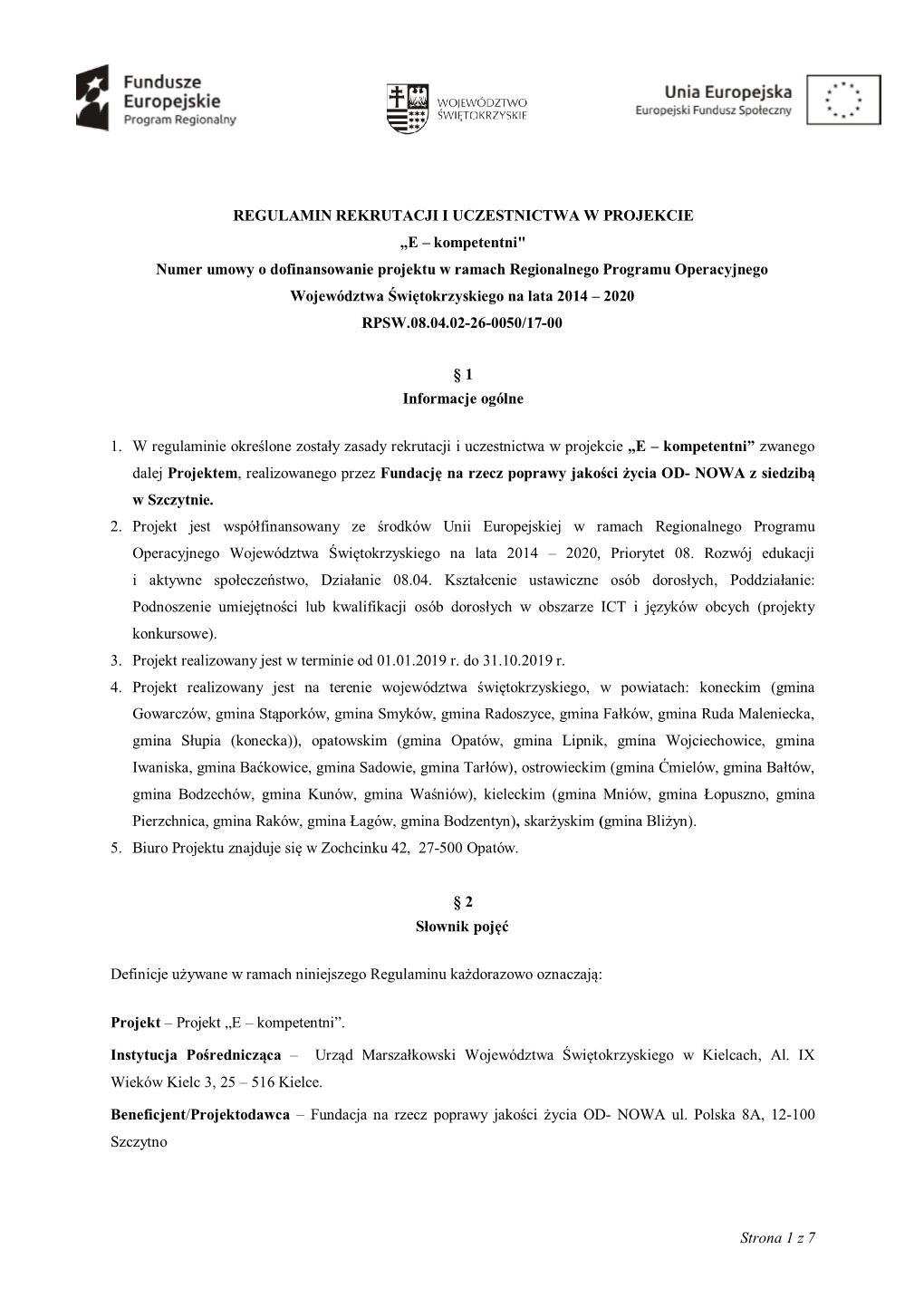 REGULAMIN UCZESTNIKA PROJEKTU (Adobe PDF)