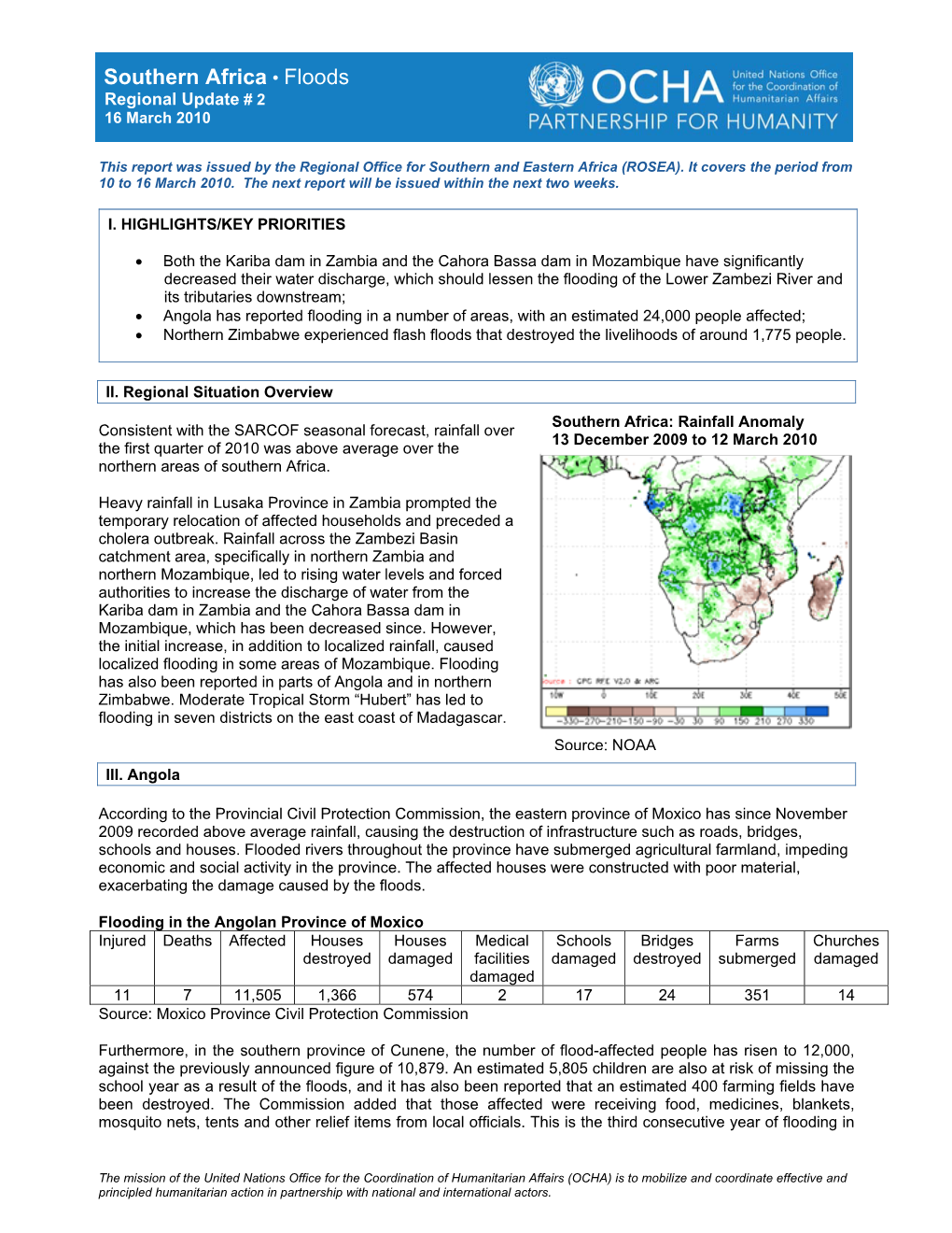 Southern Africa • Floods Regional Update # 2 16 March 2010