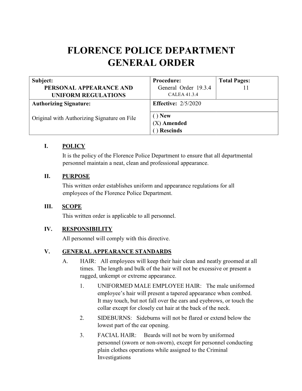 Florence Police Department General Order