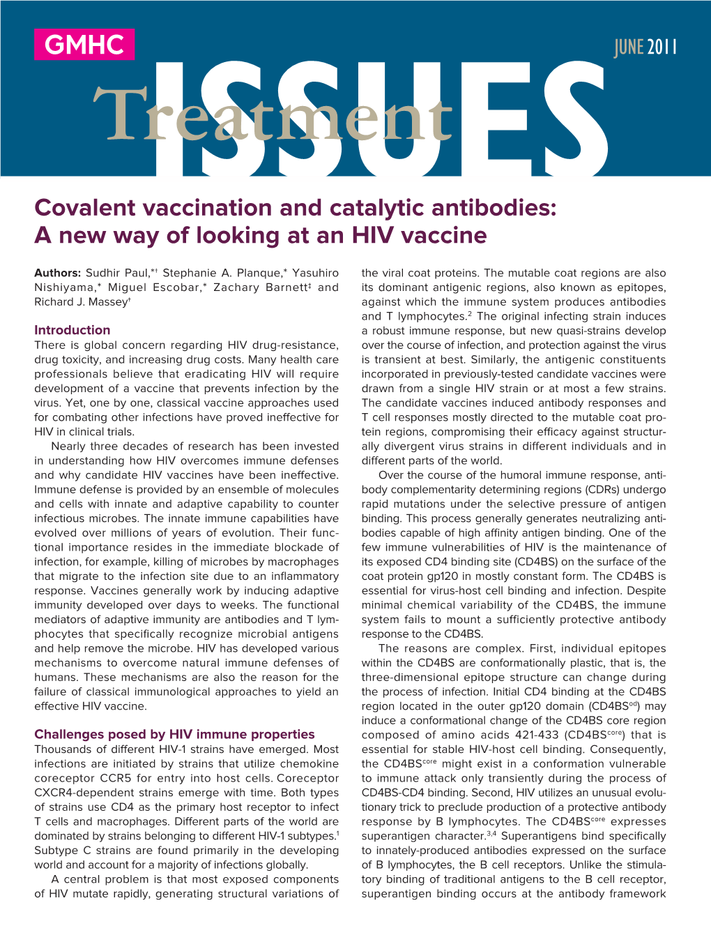 Treatmentissues Covalent Vaccination and Catalytic Antibodies: a New Way of Looking at an HIV Vaccine