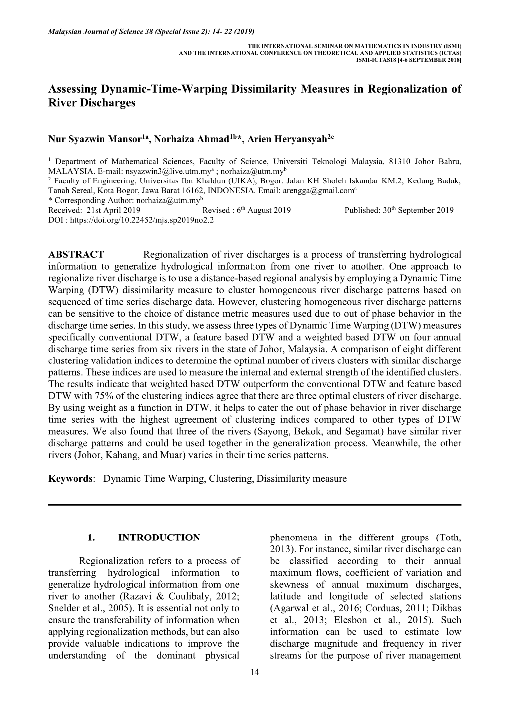 Assessing Dynamic-Time-Warping Dissimilarity Measures in Regionalization of River Discharges