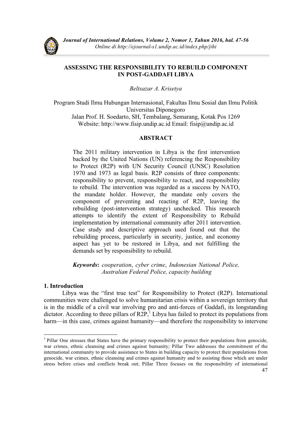 Assessing the Responsibility to Rebuild Component in Post-Gaddafi Libya