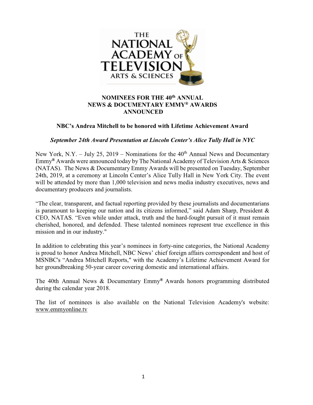 News & Documentary Emmy Award