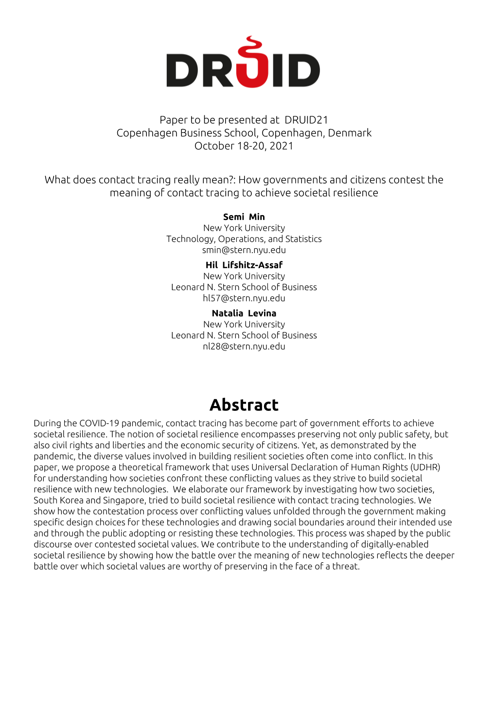 Abstract During the COVID-19 Pandemic, Contact Tracing Has Become Part of Government Efforts to Achieve Societal Resilience