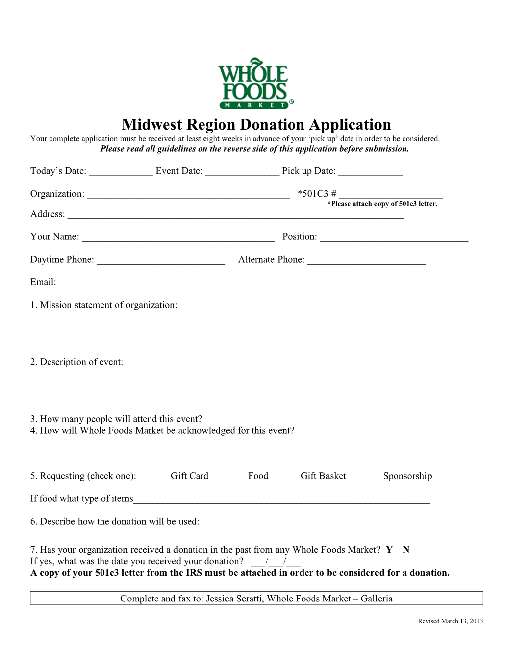 Midwest Region Donation Application