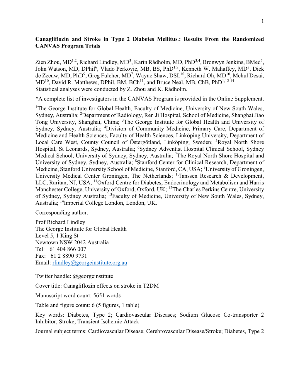 Canagliflozin and Stroke in Type 2 Diabetes Mellitus.: Results from the Randomized CANVAS Program Trials