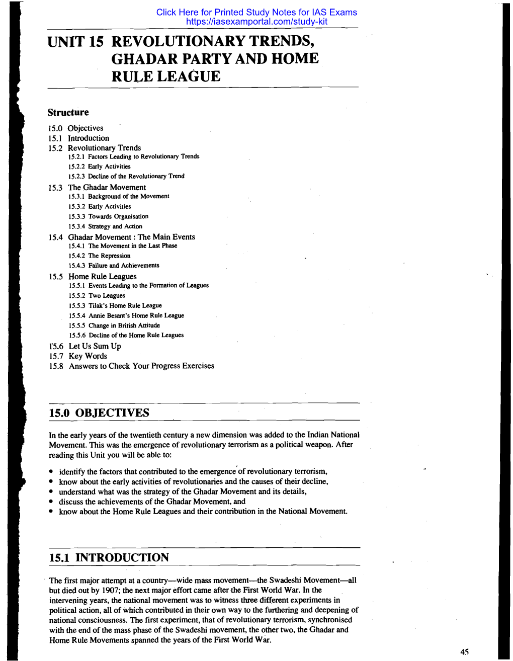 Unit 15 Revolutionary Trends, Ghadar Party and Home Rule League