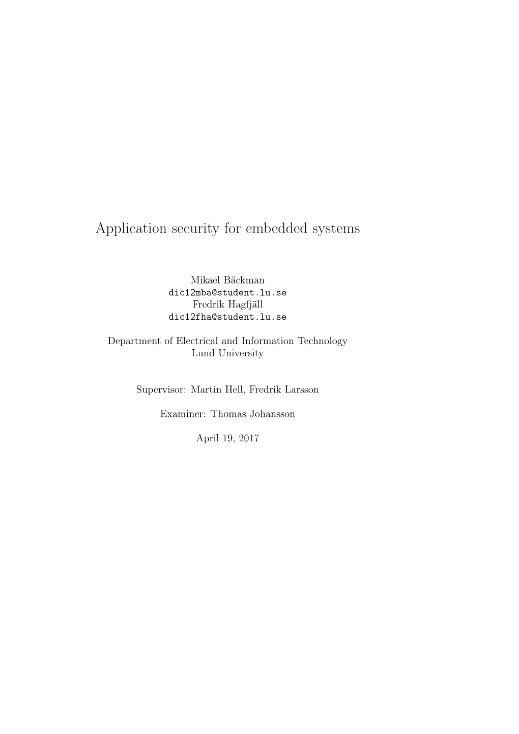 Application Security for Embedded Systems