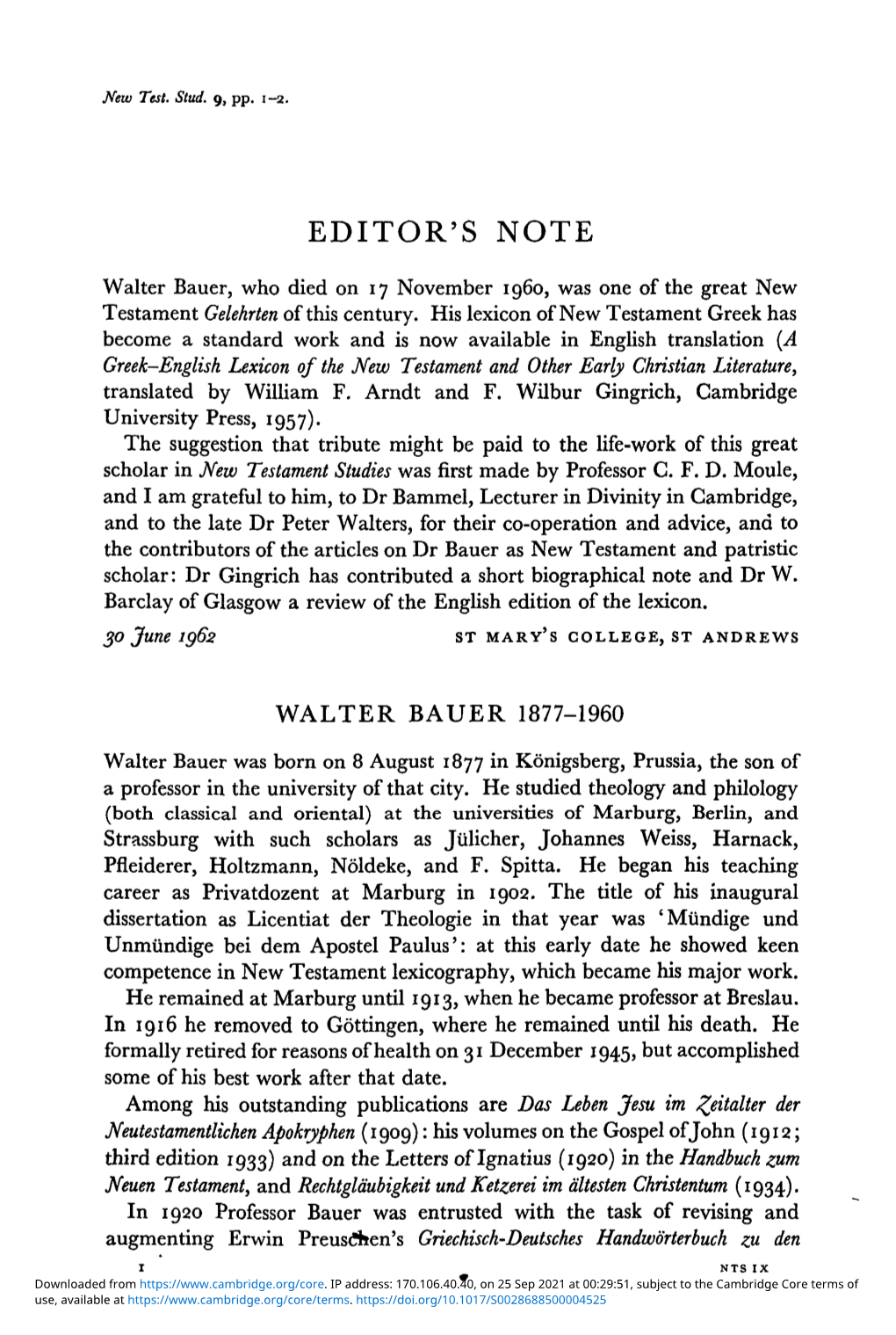 Walter Bauer 1877–1960