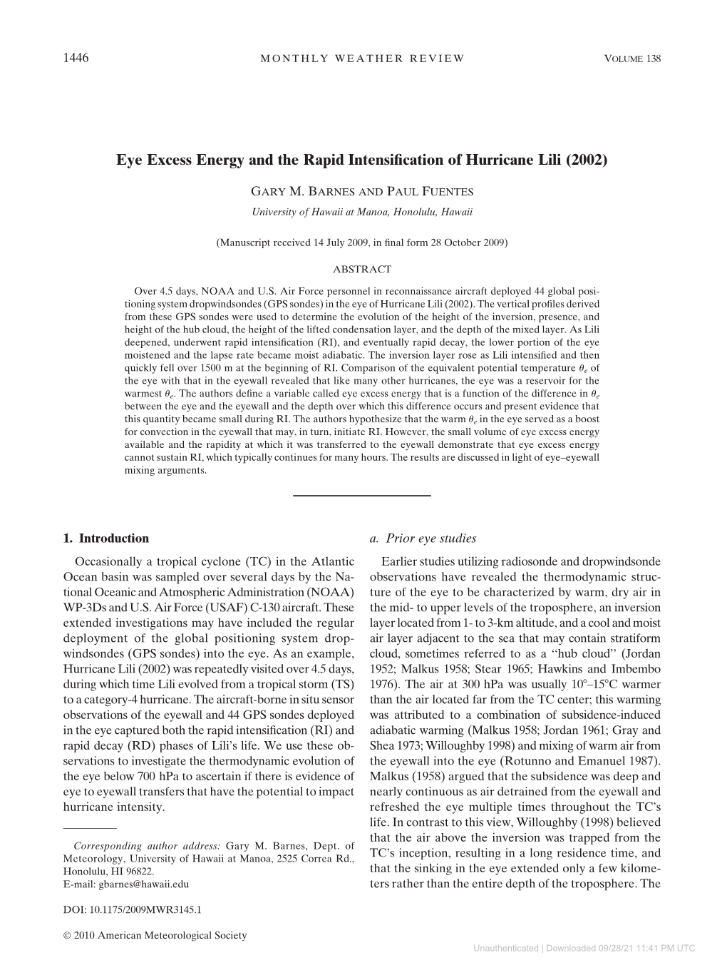 Eye Excess Energy and the Rapid Intensification of Hurricane Lili