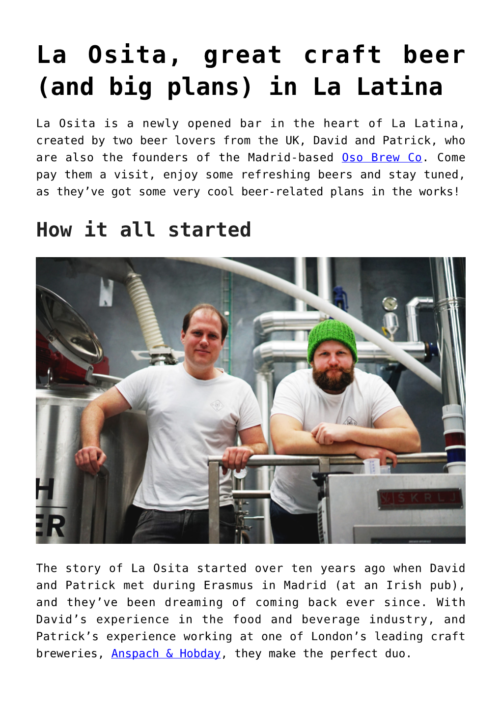 La Osita, Great Craft Beer (And Big Plans) in La Latina