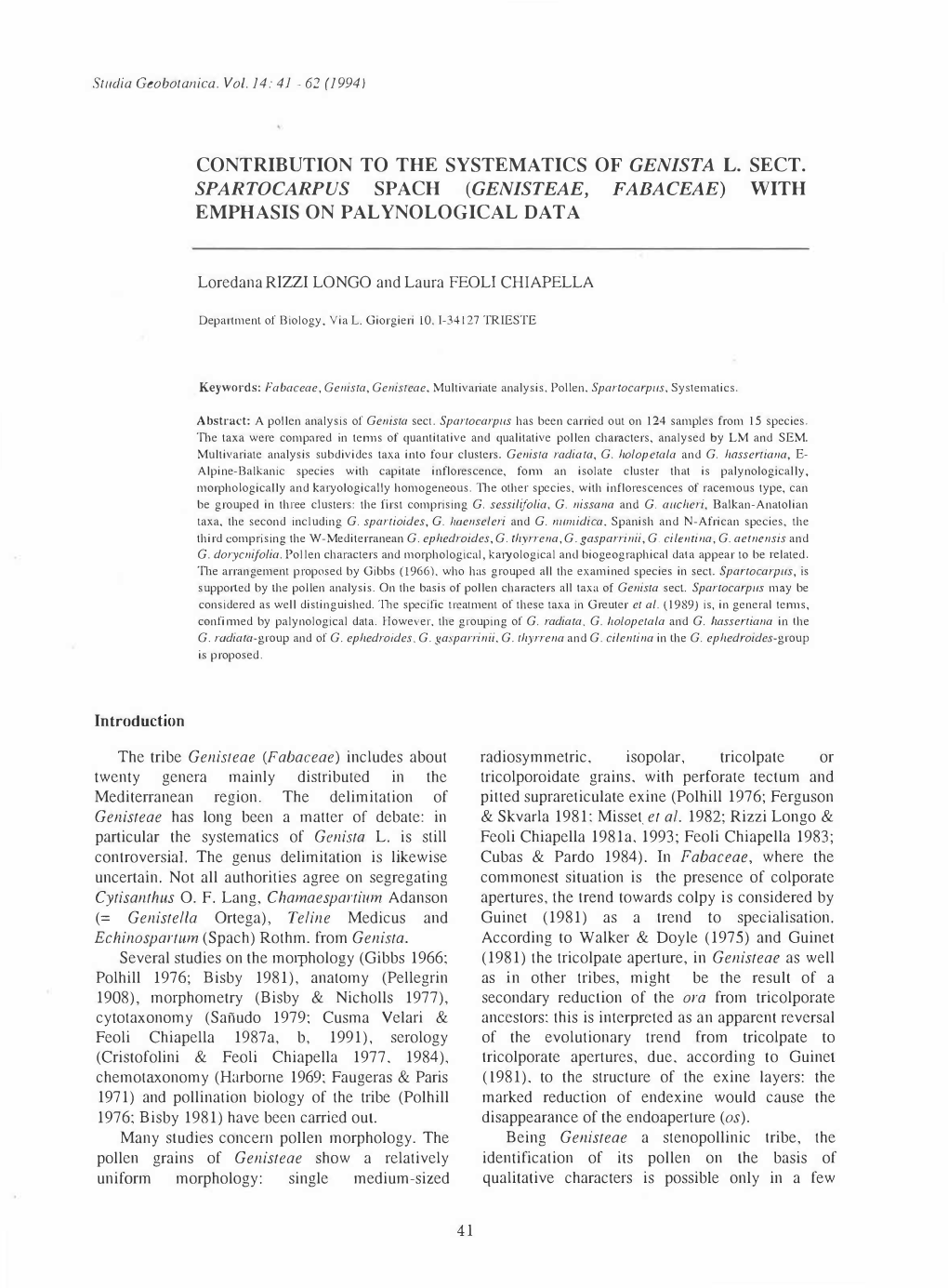 Contribution to the Systematics of Genista L. Sect. Spartocarpus Spach (Genisteae, Fabaceae) with Emphasis on Palynological Data