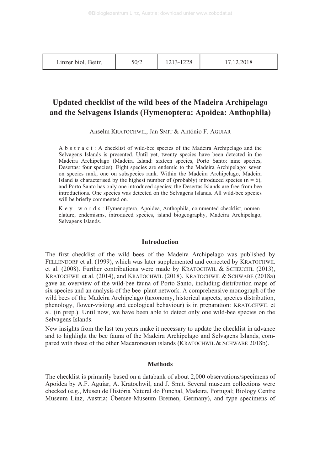 Updated Checklist of the Wild Bees of the Madeira Archipelago and the Selvagens Islands (Hymenoptera: Apoidea: Anthophila)