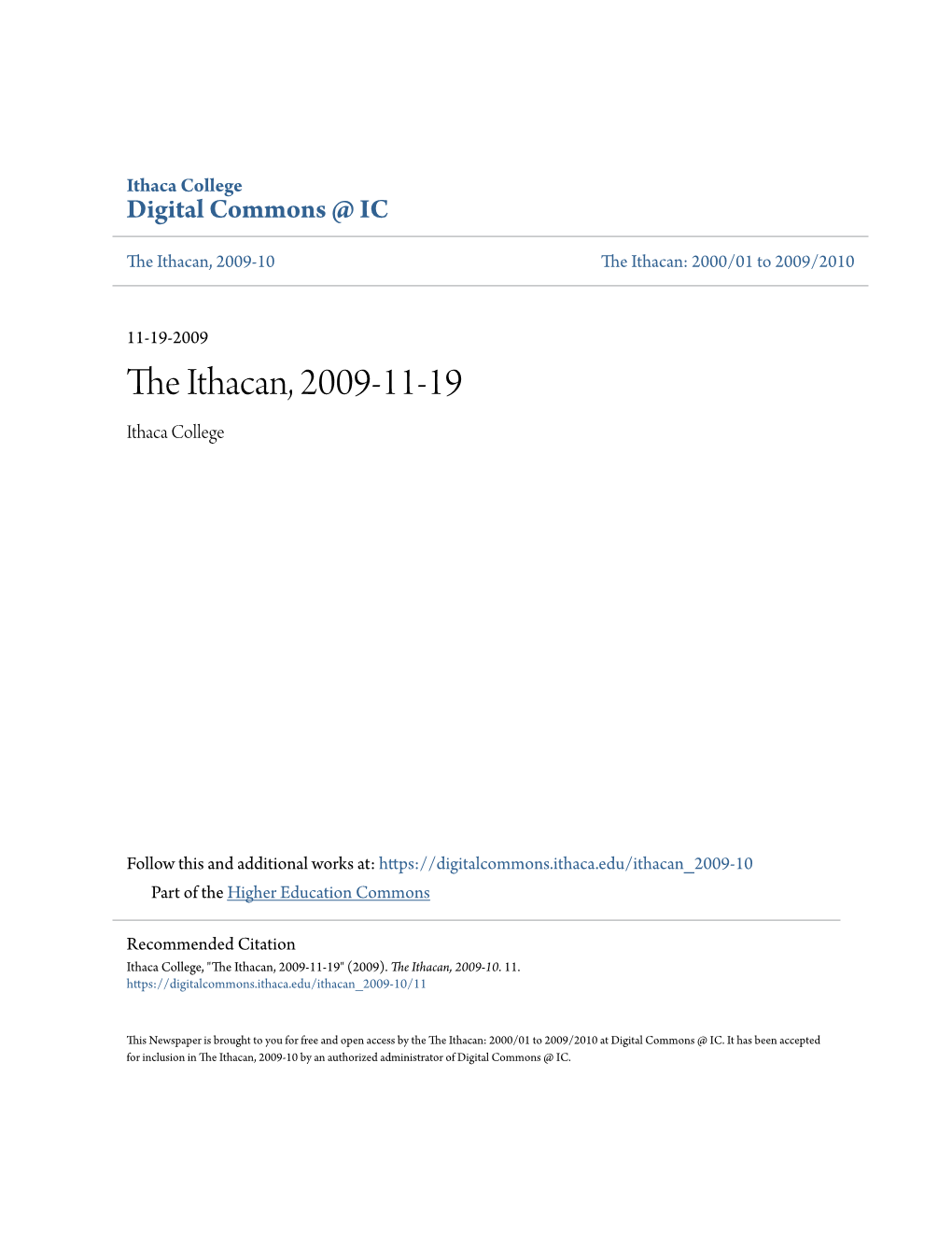 The Ithacan, 2009-11-19