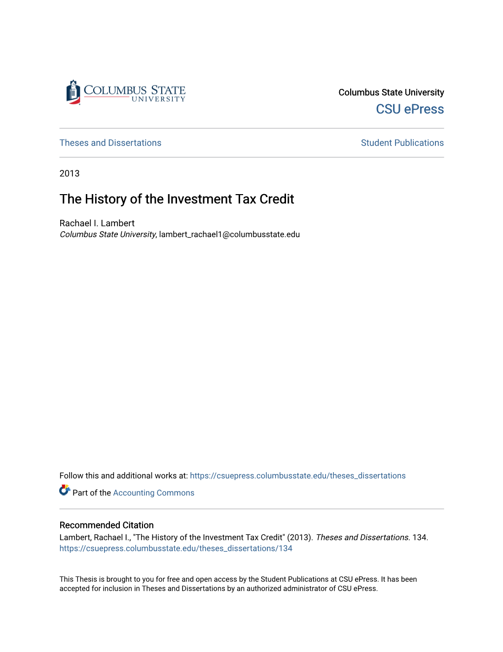 The History of the Investment Tax Credit