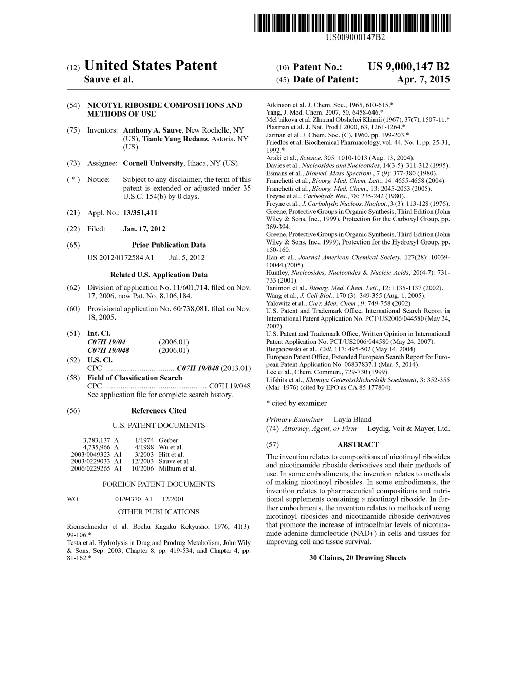 (12) United States Patent (10) Patent No.: US 9,000,147 B2 Sauve Et Al