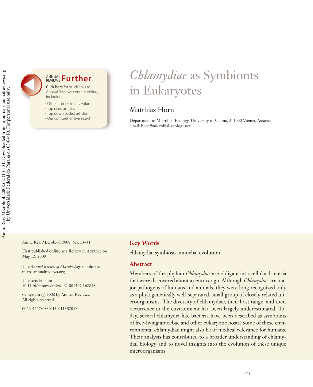 Chlamydiae As Symbionts in Eukaryotes 115 ANRV354-MI62-07 ARI 5 August 2008 17:25