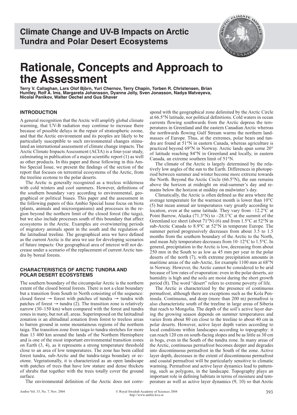 Rationale, Concepts and Approach to the Assessment Terry V