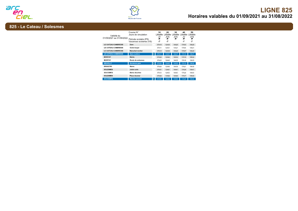 Horaires De La Ligne 825S