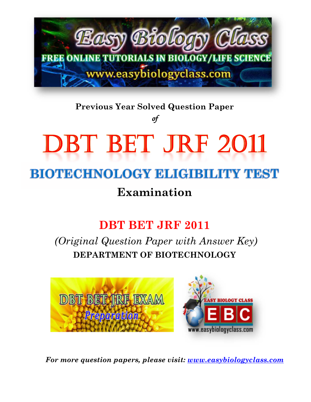 Examination DBT BET JRF 2011