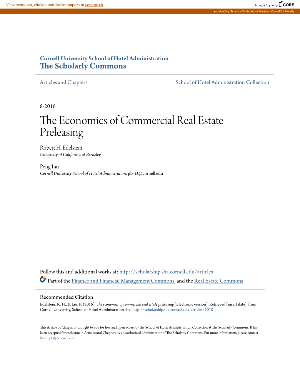 The Economics of Commercial Real Estate Preleasing [Electronic Version]
