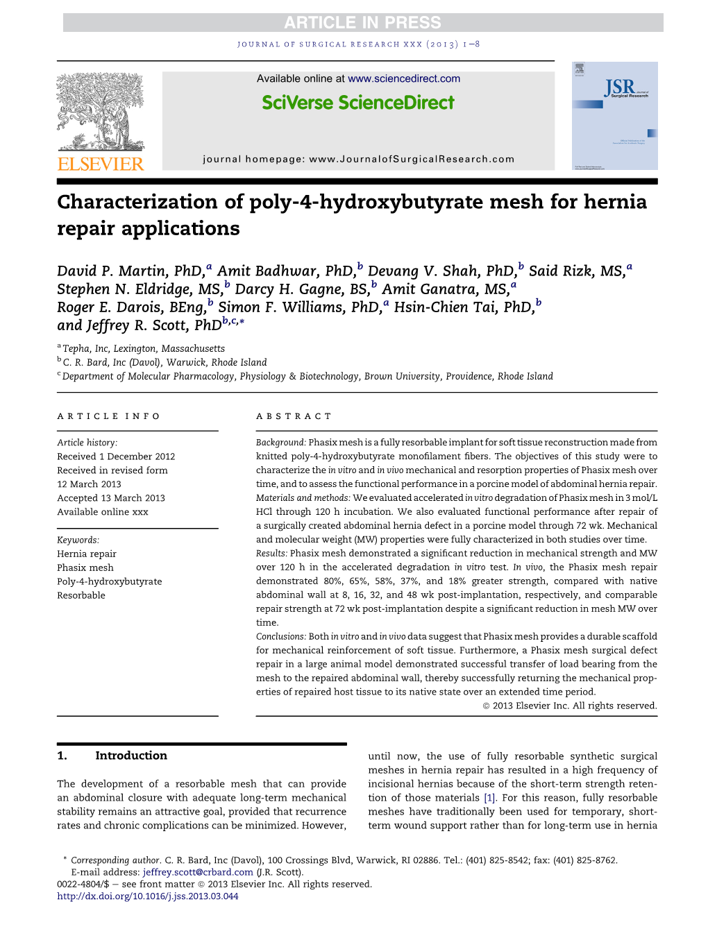 Characterization of Poly-4-Hydroxybutyrate Mesh for Hernia Repair Applications