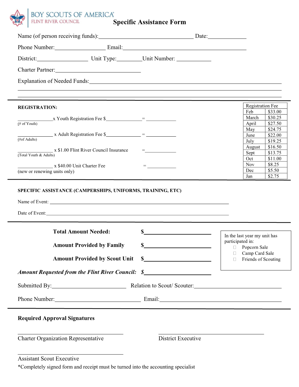 Specific Assistance Form