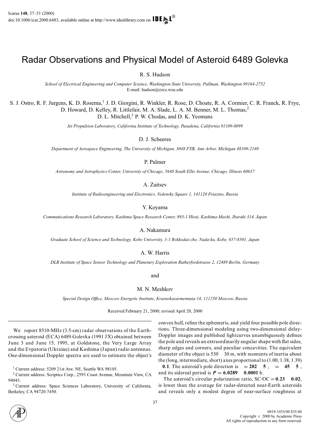 Radar Observations and Physical Model of Asteroid 6489 Golevka