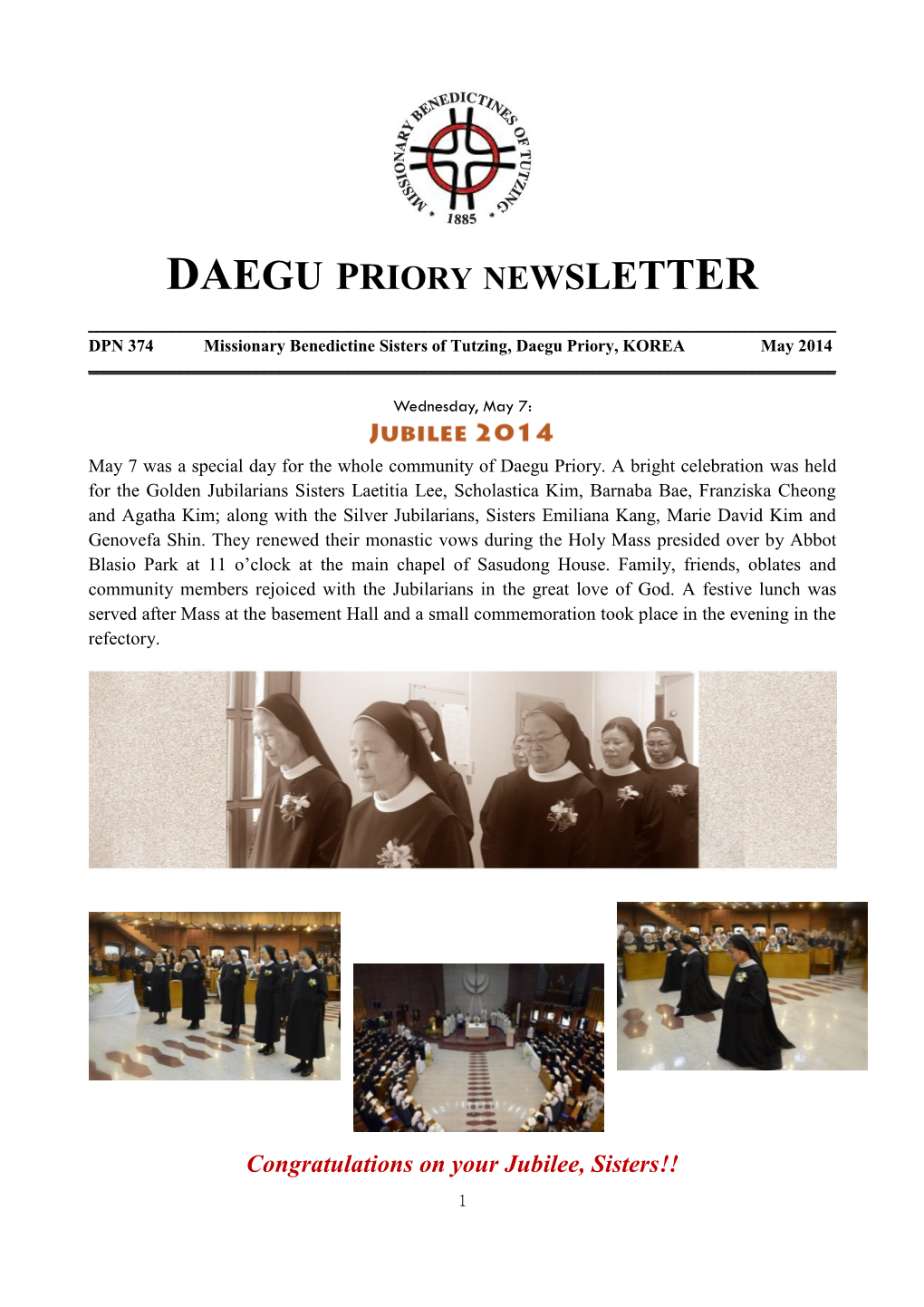 Daegu Priory Newsletter