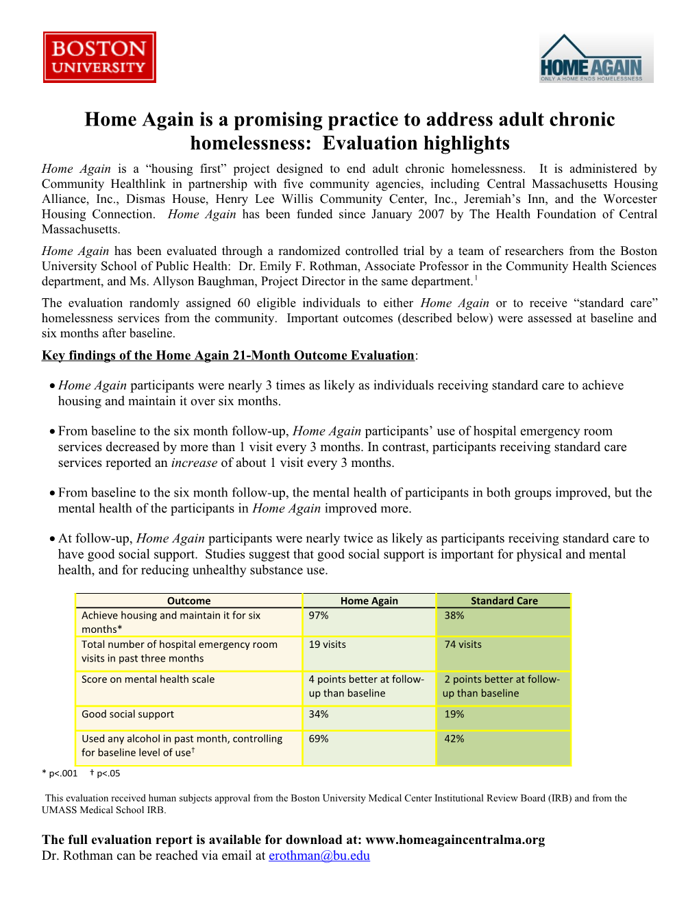 Home Again Evaluation Update