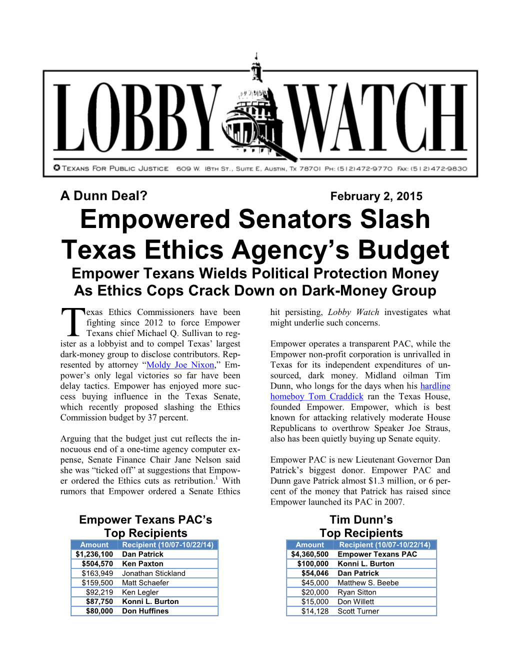 Empowered Senators Slash Texas Ethics Agency's Budget