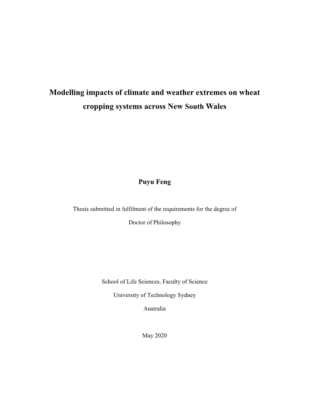 Modelling Impacts of Climate and Weather Extremes on Wheat Cropping Systems Across New South Wales