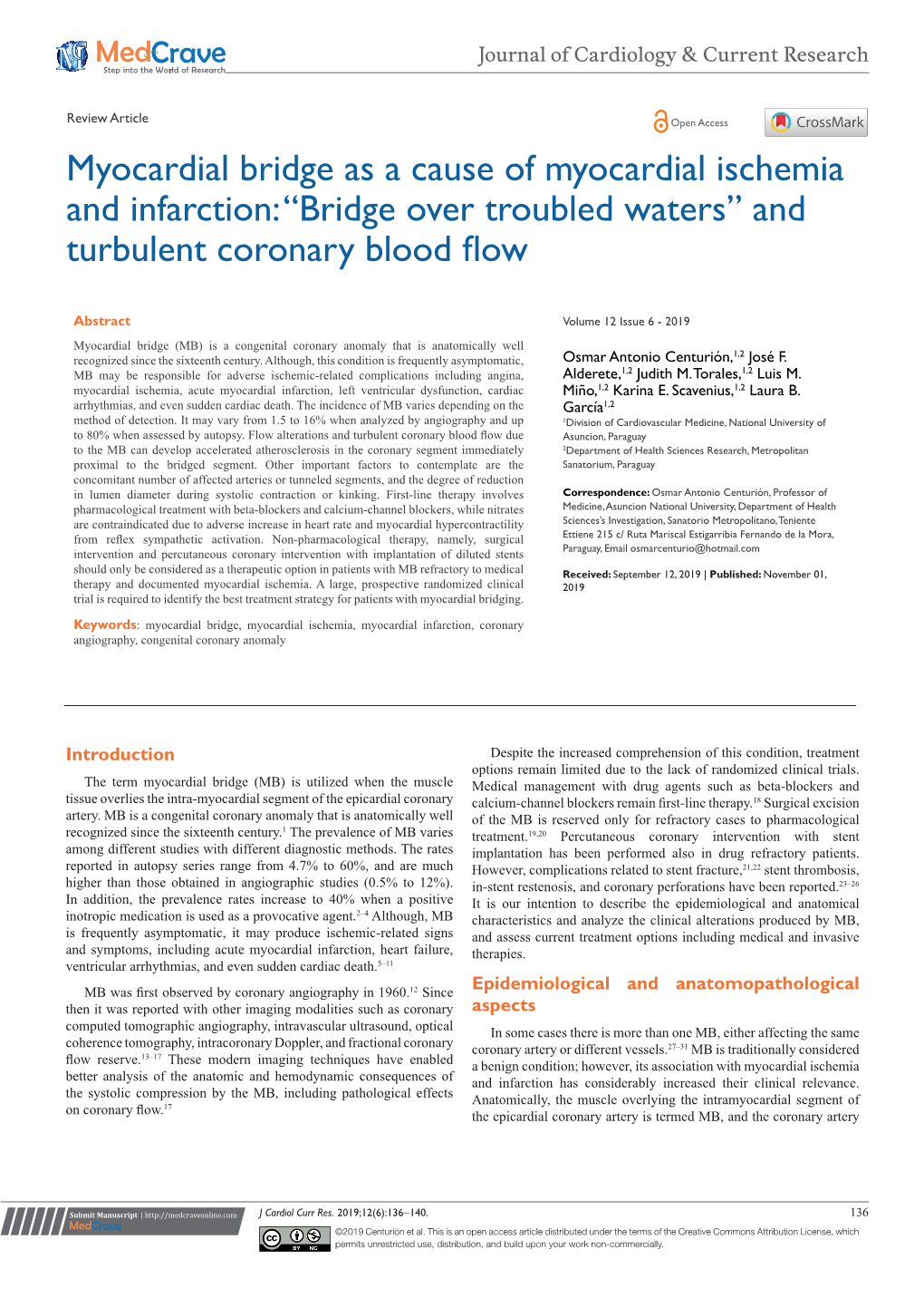 Myocardial Bridge As a Cause of Myocardial Ischemia and Infarction: “Bridge Over Troubled Waters” and Turbulent Coronary Blood Flow