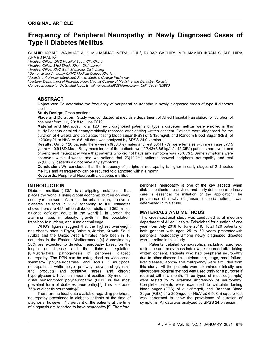 Frequency of Peripheral Neuropathy in Newly Diagnosed Cases of Type II Diabetes Mellitus