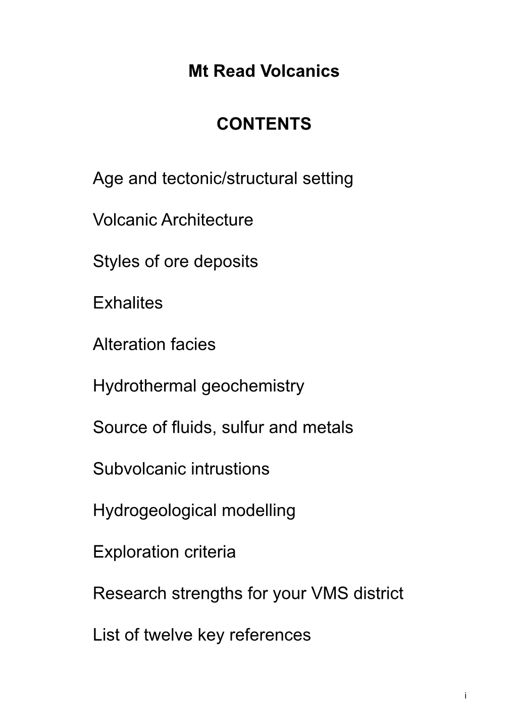 Mt Read Volcanics CONTENTS Age and Tectonic/Structural Setting