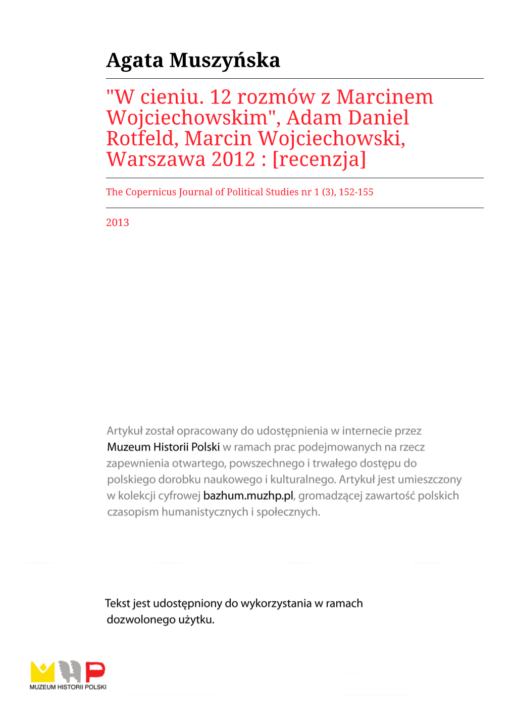 Adam Daniel Rotfeld, Marcin Wojciechowski, Warszawa 2012 : [Recenzja]