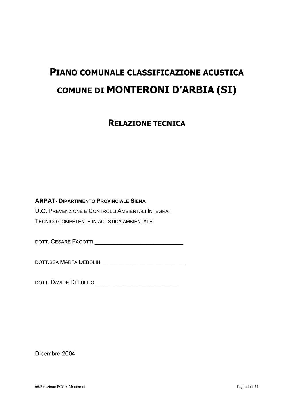 Piano Comunale Classificazione Acustica