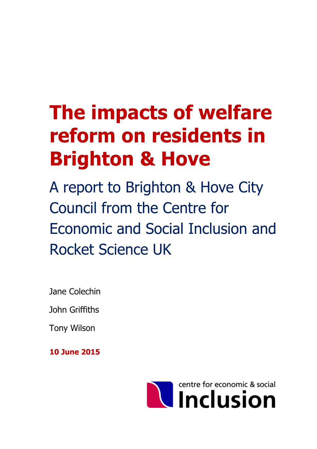 The Impacts of Welfare Reform on Residents in Brighton & Hove