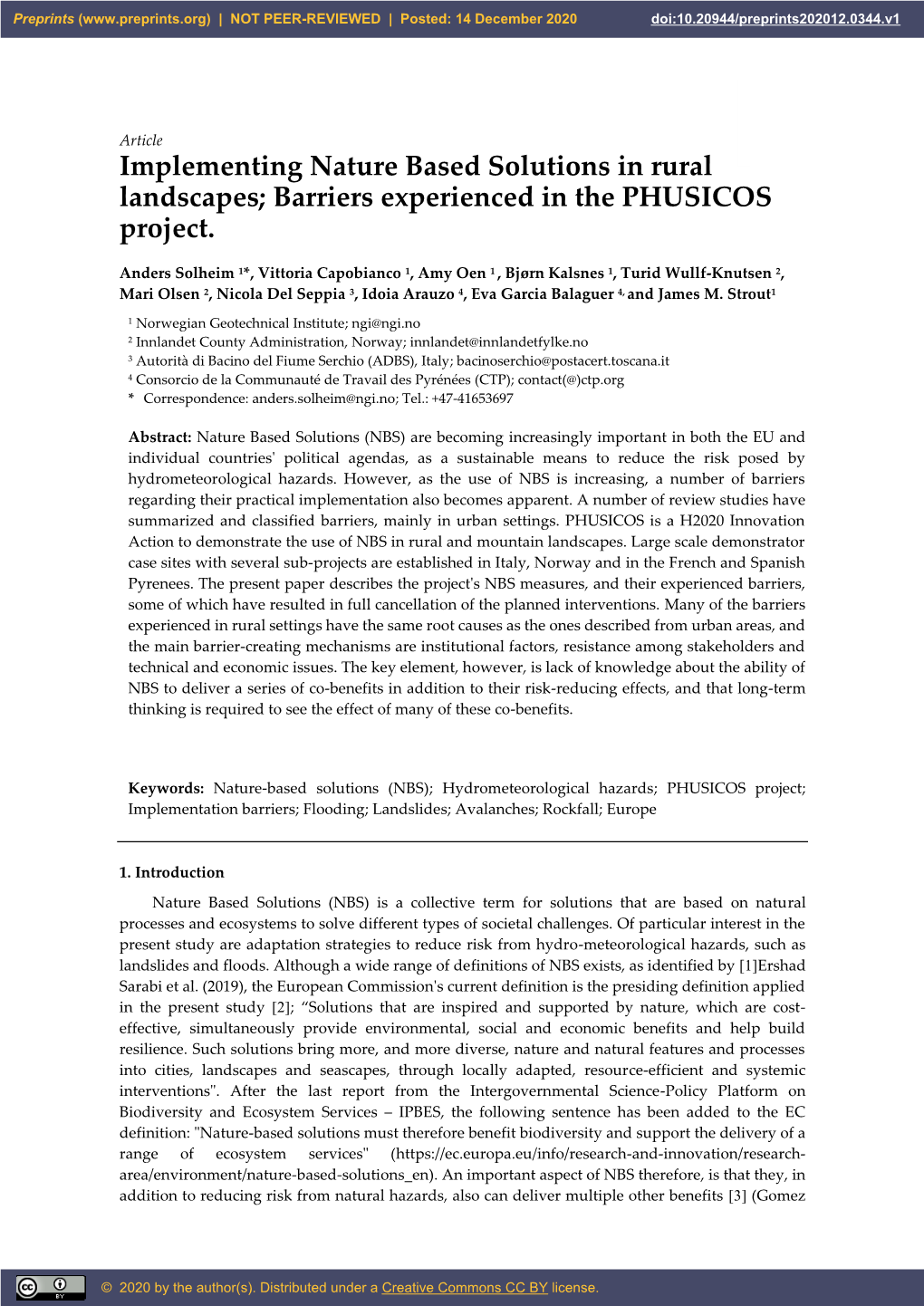Implementing Nature Based Solutions in Rural Landscapes; Barriers Experienced in the PHUSICOS Project