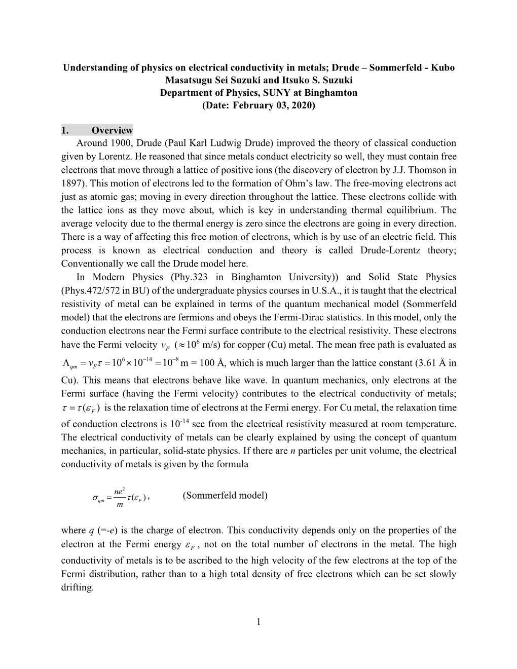 13-1S Conductivity in Metals-Drude-Sommerfeld-Kubo