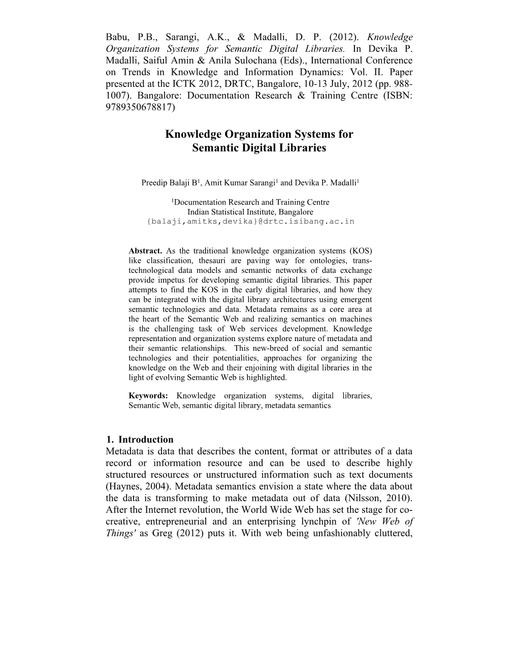 Knowledge Organization Systems for Semantic Digital Libraries