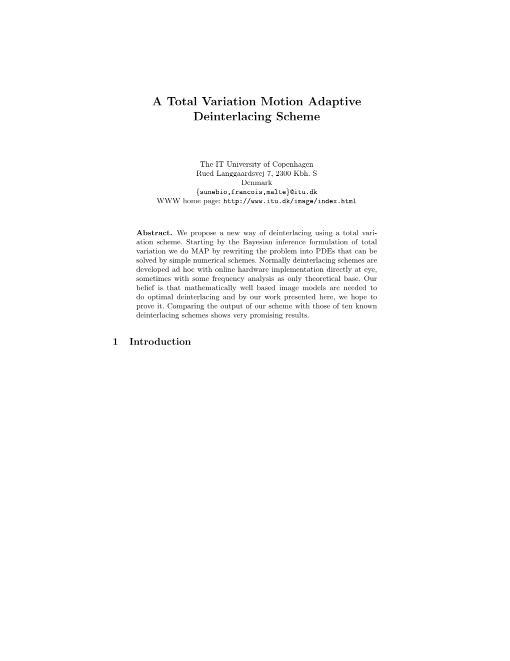 A Total Variation Motion Adaptive Deinterlacing Scheme