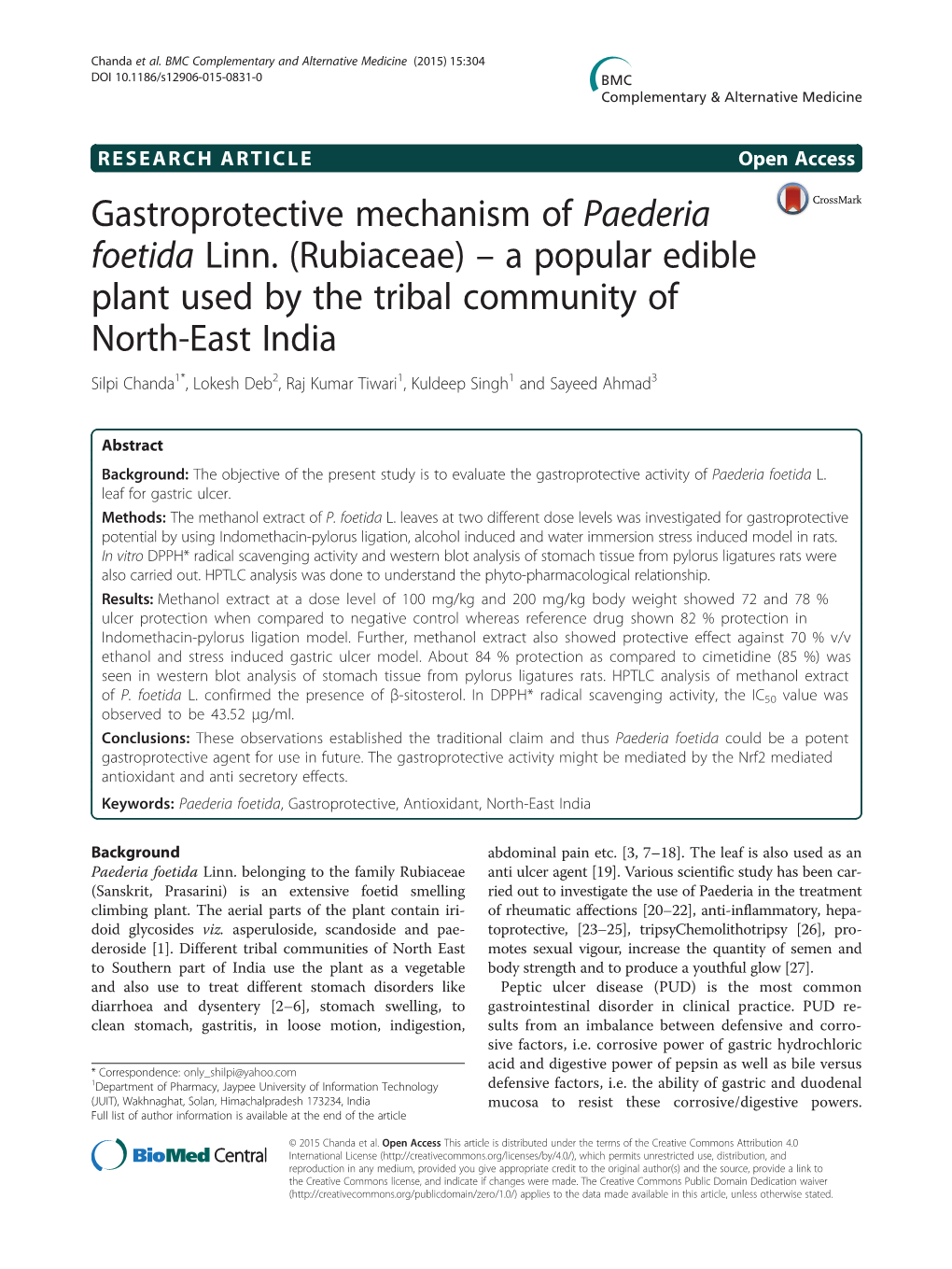 Gastroprotective Mechanism of Paederia Foetida Linn. (Rubiaceae